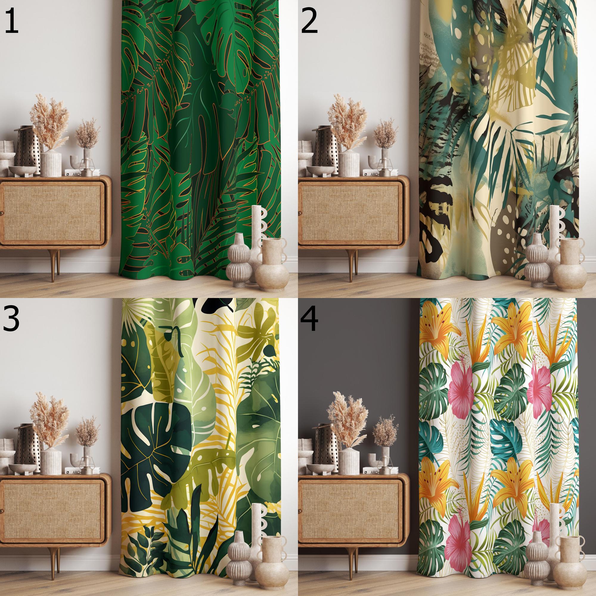 Monstera Leaf Curtain, Botanic Green Leaves Curtains, Tropical Green Leaves Curtain, Exotic Plants Curtain Panels, Monstera Printed Drape