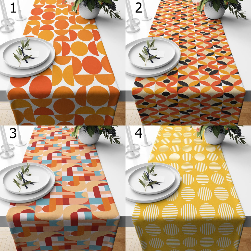 Mid Century Bauhaus Table Runner, Retro Geometric Abstract Table Runner, 70s Bauhaus Retro Table Runner Gift, Orange Retro Table Runners