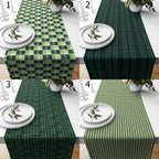 70s Checkered Retro Table Runner Gift, Retro Green Table Runners, Mid Century Green Plaid Table Runner, Retro Geometric Table Runner