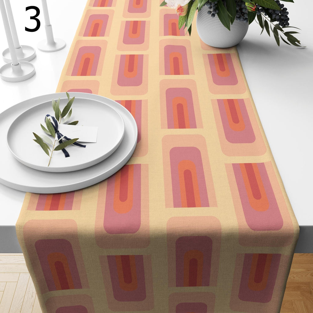 70s Bauhaus Retro Table Runner Gift, Retro Orange and Pink Table Runners, Mid Century Table Runner, Retro Abstract Table Runner