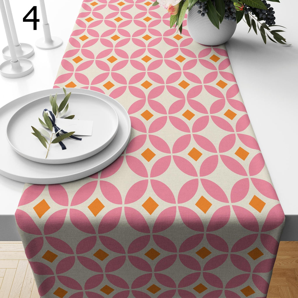Mid-Century Table Runner, Retro Table Runner, 70s Bauhaus Retro Table Runners, 60s Orange and Pink Retro Table Runners, MCM Table Runner