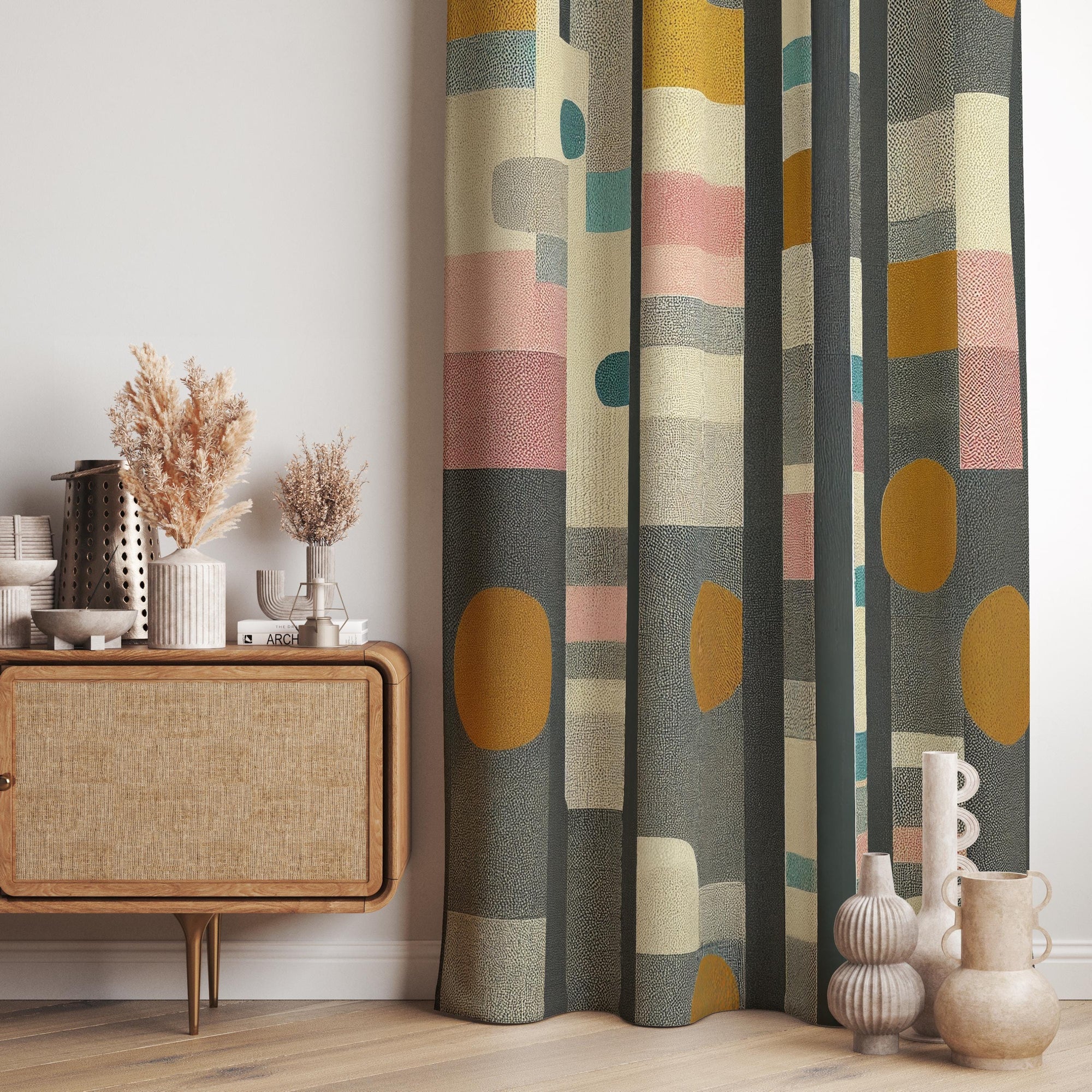 Mid Century Modern Curtains, Abstract Geometric Window Panels, Retro Chic Curtain Drapes, Boho Minimalist Panel Curtains