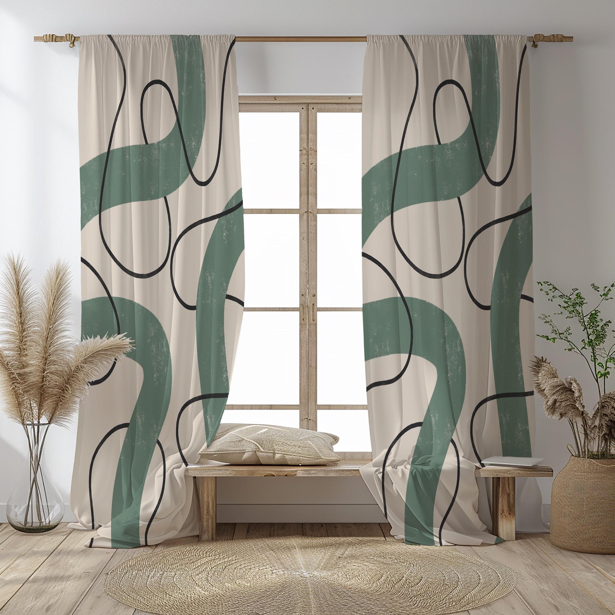 Abstract Curtains, Minimalist Modern Curtains, Line Art Print Drapes, Abstract Art Curtains, Contemporary Home Decor Curtains