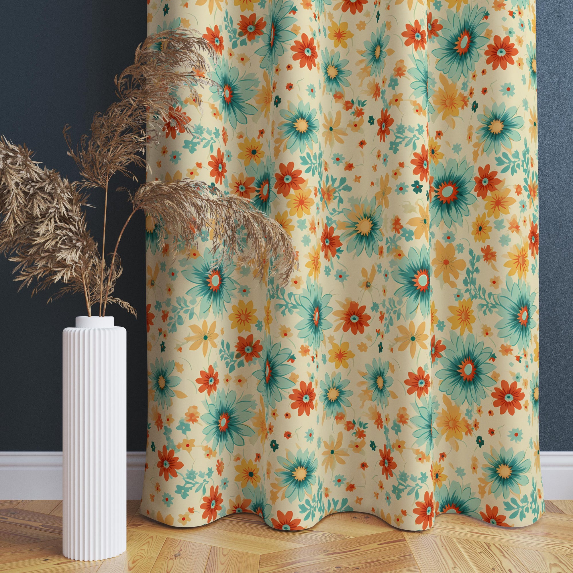 Vintage Floral Curtains, Retro Flower Print Drapes, Colorful Daisy Window Curtain, Boho Floral Curtains, 70s Aesthetic Floral Drapes