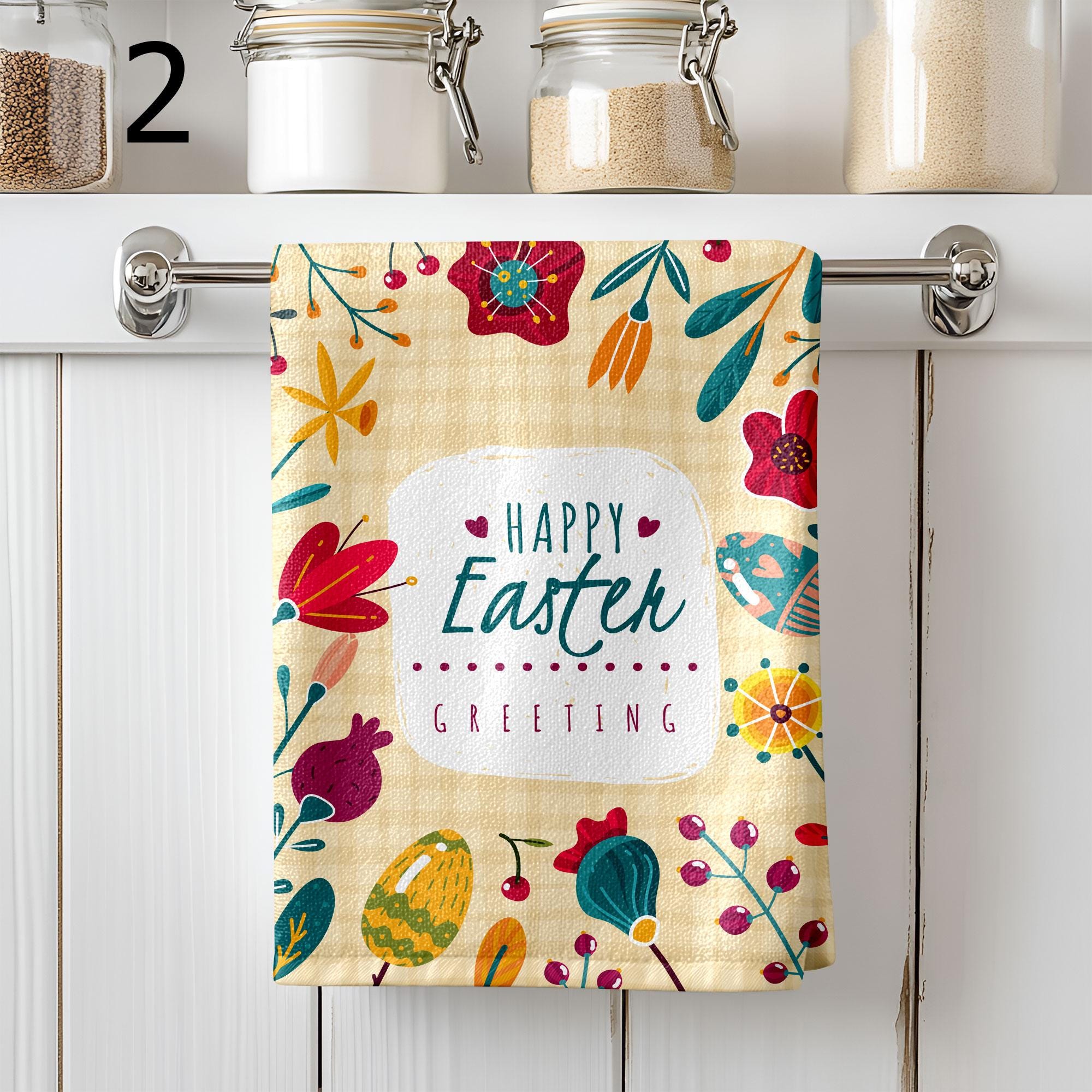 Decorative Happy Easter Tea Towels, Cute Easter Tea Towel, Easter Eggs Towels, Hello Easter Kitchen Towels, Easter Hand Towels