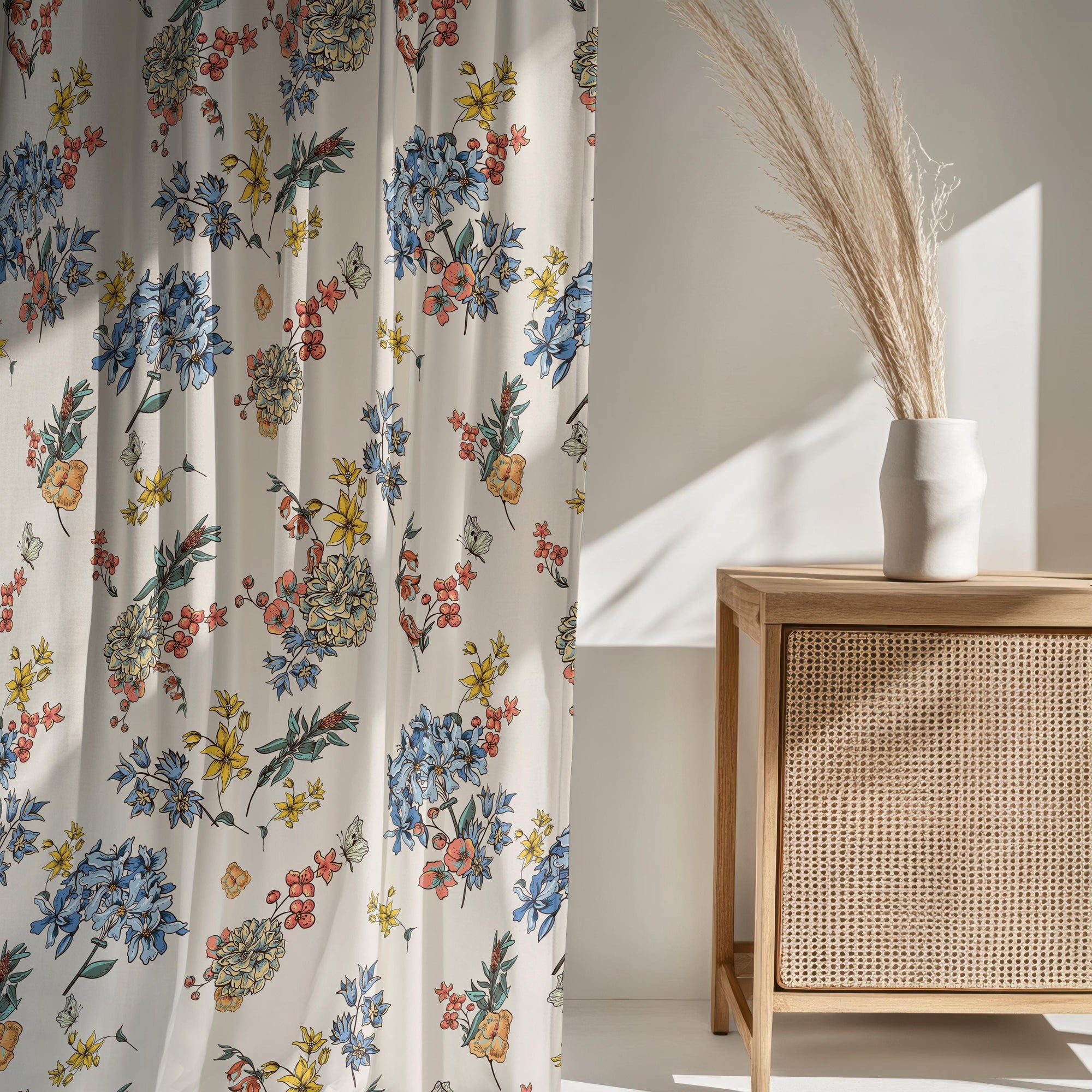 Farmhouse Wildflowers Curtain, Modern Vintage Floral Print Curtains, Botanical Flowers Curtains, Colorful Floral Window Grommet Drapes