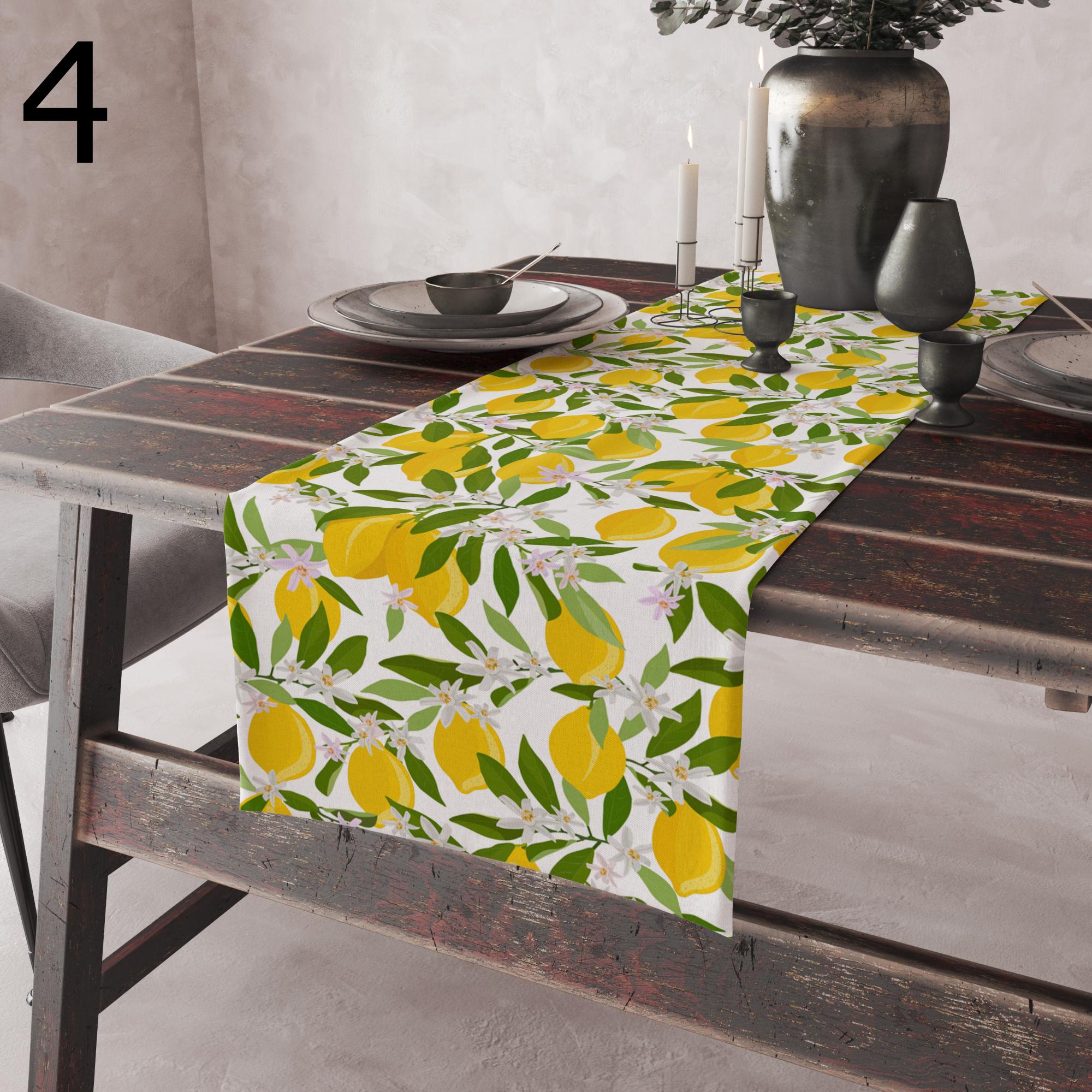 Lemon Table Runner, Citrus Fruit Table Decor, Summer Table Runner, Mediterranean Farmhouse Table Runners, Botanical Lemon Themed Runners