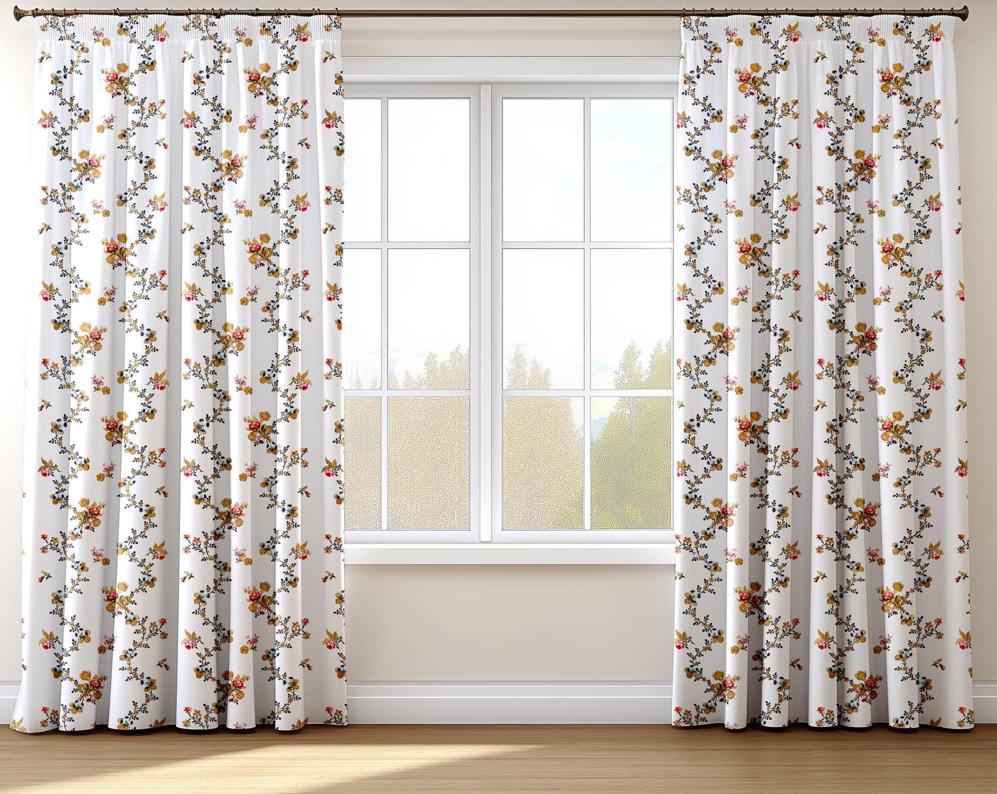 Vintage Floral Curtain, French Country Drapes, Farmhouse Floral Curtain Panels, Romantic Cottagecore Botanical Flowers Window Panels