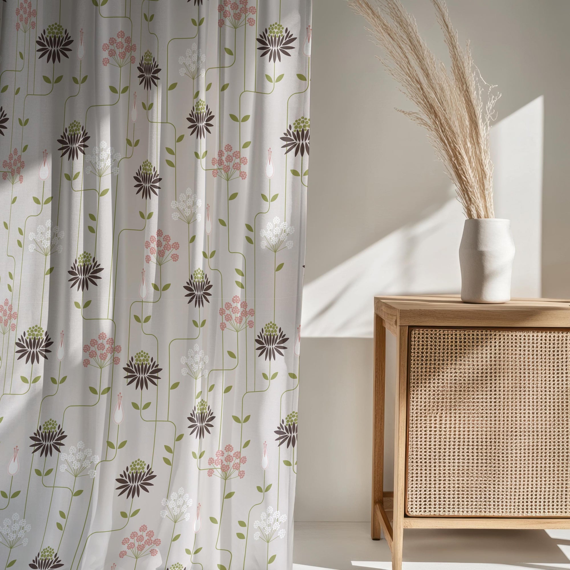 Floral Print Curtains, Floral Abstract Curtain Panels, Abstract Dandelion Flowers Curtains, Retro Flower Geometric Window Curtains