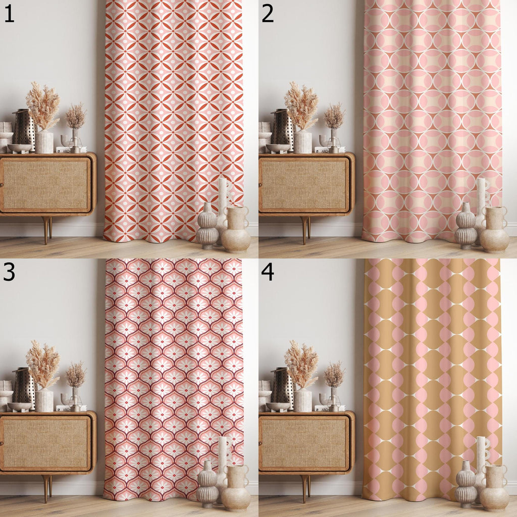 Retro Pink Curtains, Mid Century Window Curtains, 70s Retro Floral Blackout Curtain, MCM Pink Curtain Panels, Retro Floral Print Drapes