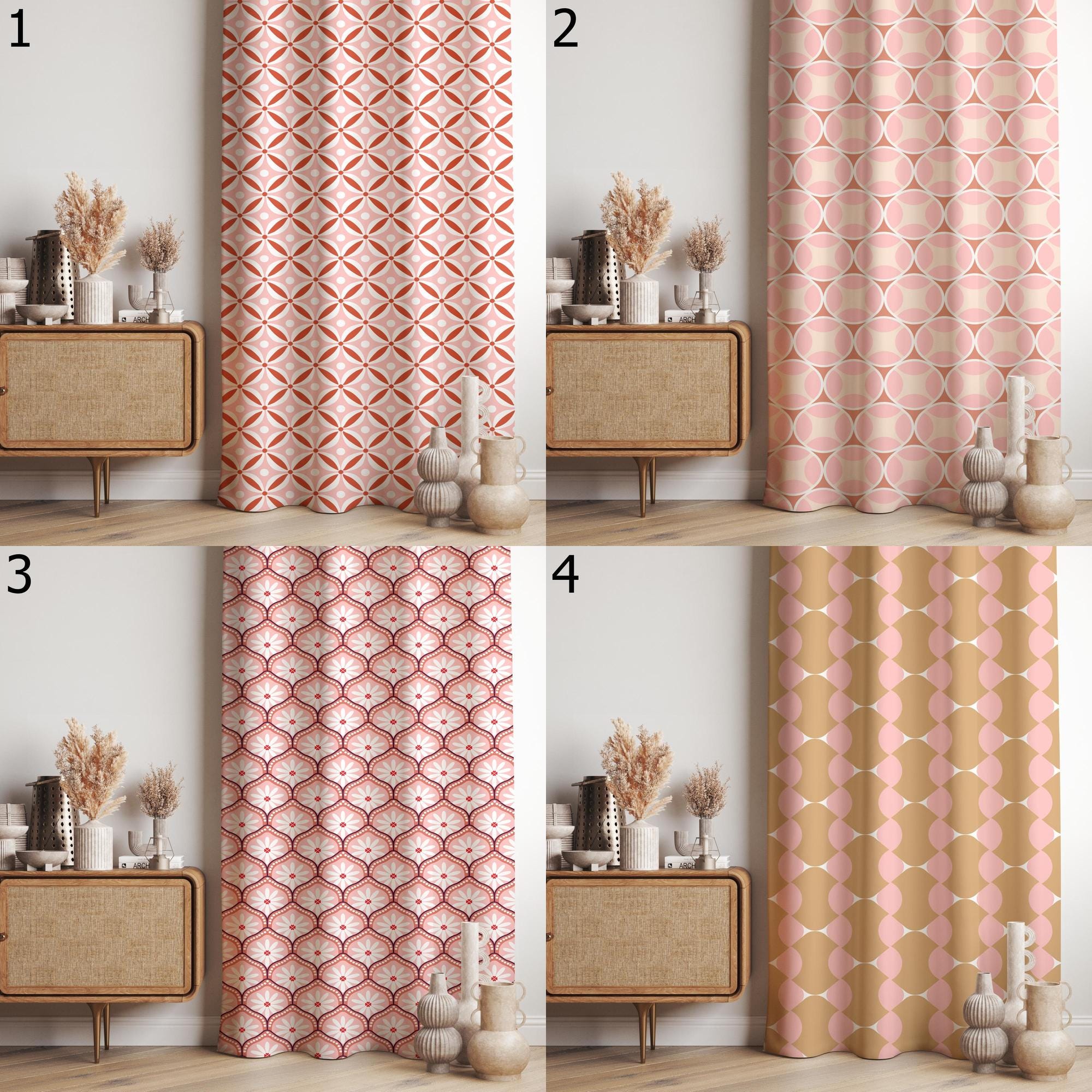 Retro Pink Curtains, Mid Century Window Curtains, 70s Retro Floral Blackout Curtain, MCM Pink Curtain Panels, Retro Floral Print Drapes