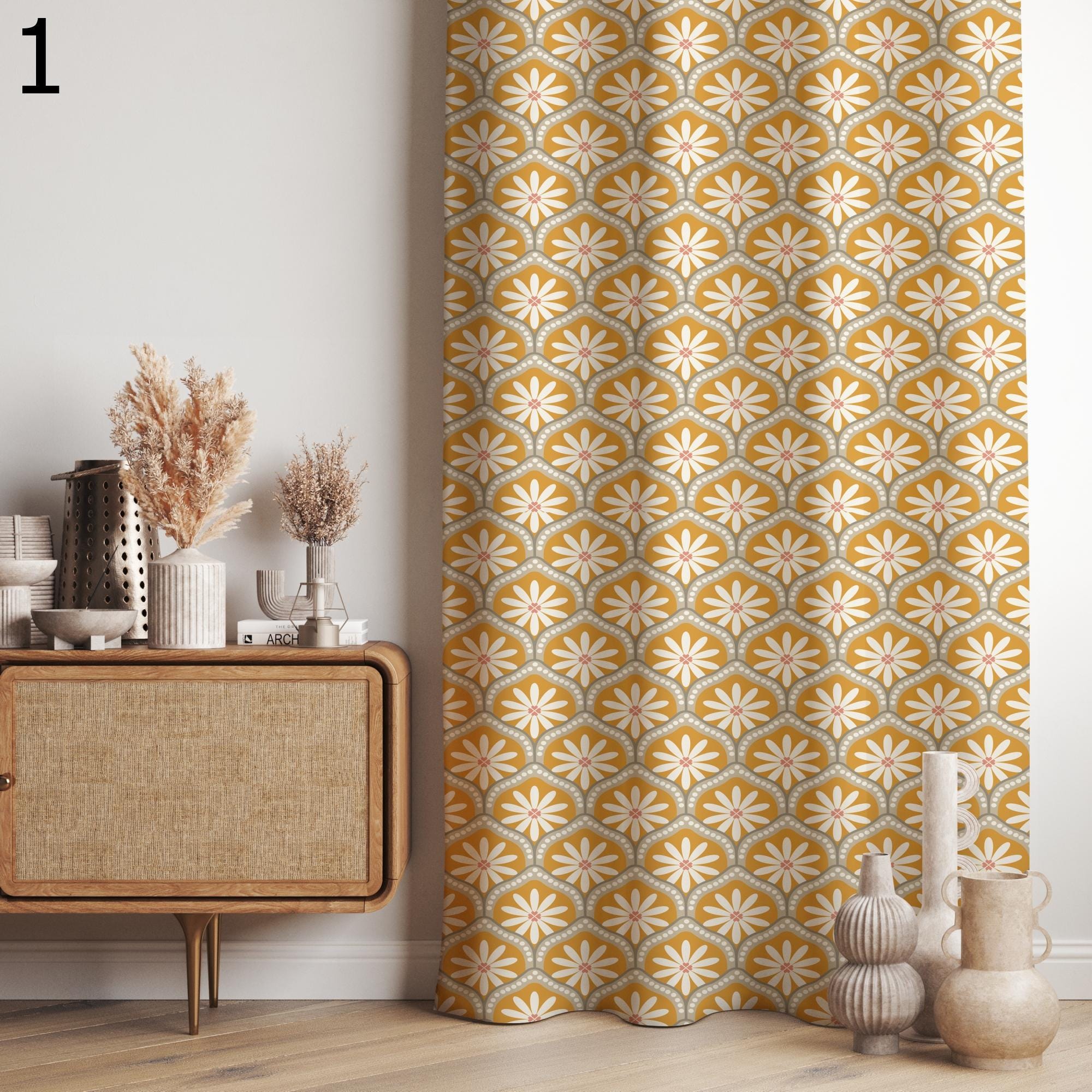 Retro Geometric Curtains, Mid-Century Modern Drapes, Bold Decor Curtain Panels, Retro Style Blackout Panels, MCM Grommet Curtains