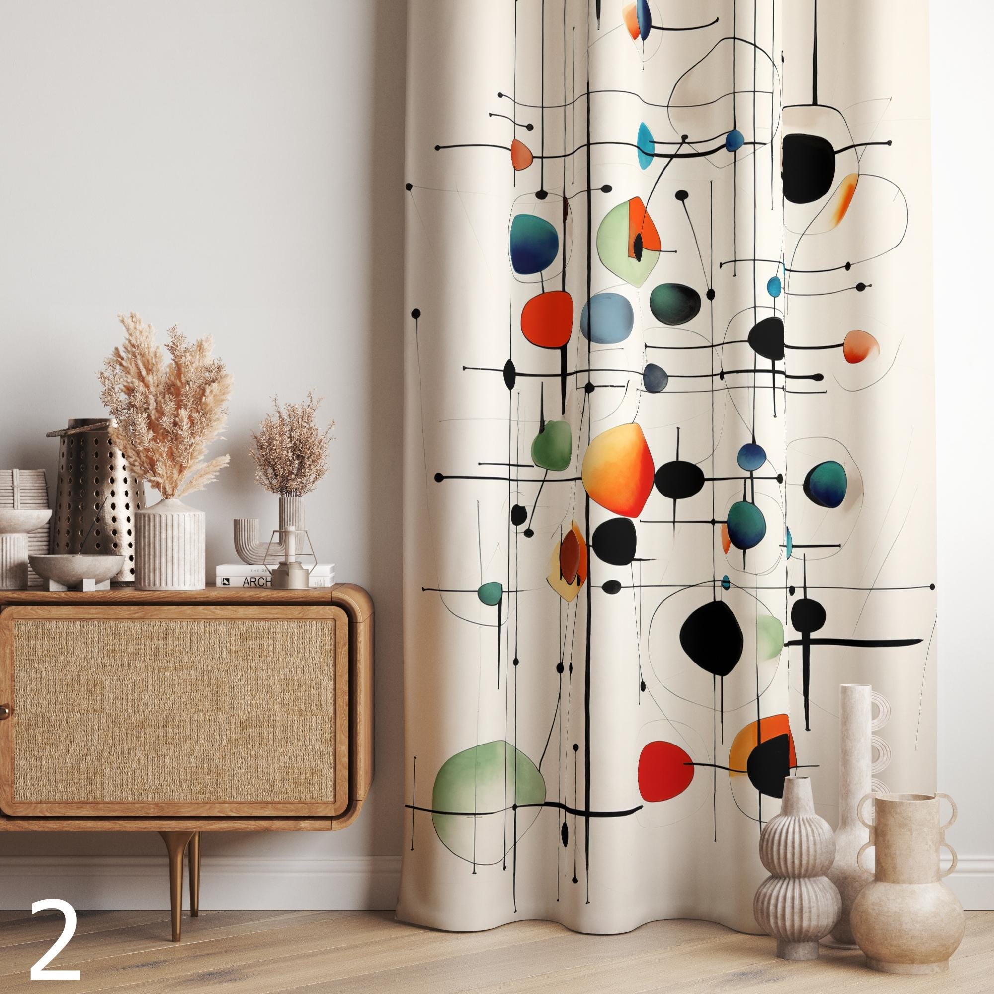 Mid Century Window Curtains, 70s Retro Abstract Blackout Curtain, Mcm Grommet Curtain, Retro Polka Dot Print Drapes, Retro Curtains