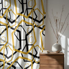 Geometric Abstract Curtains, Minimalist Geometric Curtains, Modern Abstract Geometric Window Drapes, Black & Gold Hexagon Pattern Curtains