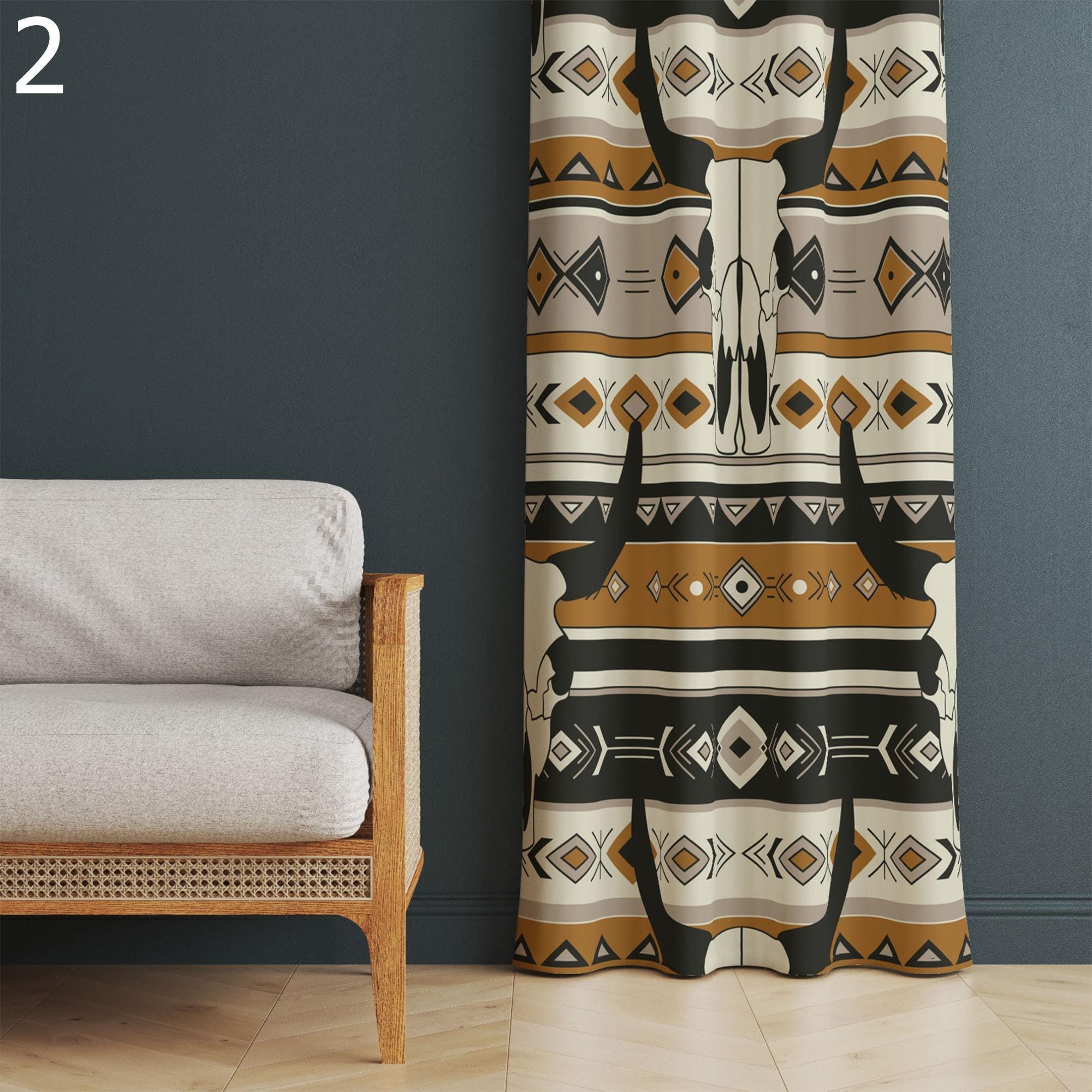 Southwestern Window Curtains, Ethnic Printed Rug Curtain Panels, Southwest Drapes, Western Curtains, Rug Style Curtain Panels
