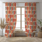 Retro Geometric Curtain Panels, Mid Century Modern Window Drapes, Abstract Boho Curtain, Colorful 70s Inspired Panel Curtains