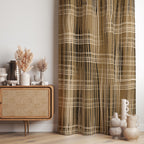 Rustic Plaid Brown Curtain Panels, Modern Farmhouse Brown Beige Curtain, Earthy Tone Window Drapes, Neutral Striped Panel Curtains