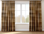 Rustic Plaid Brown Curtain Panels, Modern Farmhouse Brown Beige Curtain, Earthy Tone Window Drapes, Neutral Striped Panel Curtains