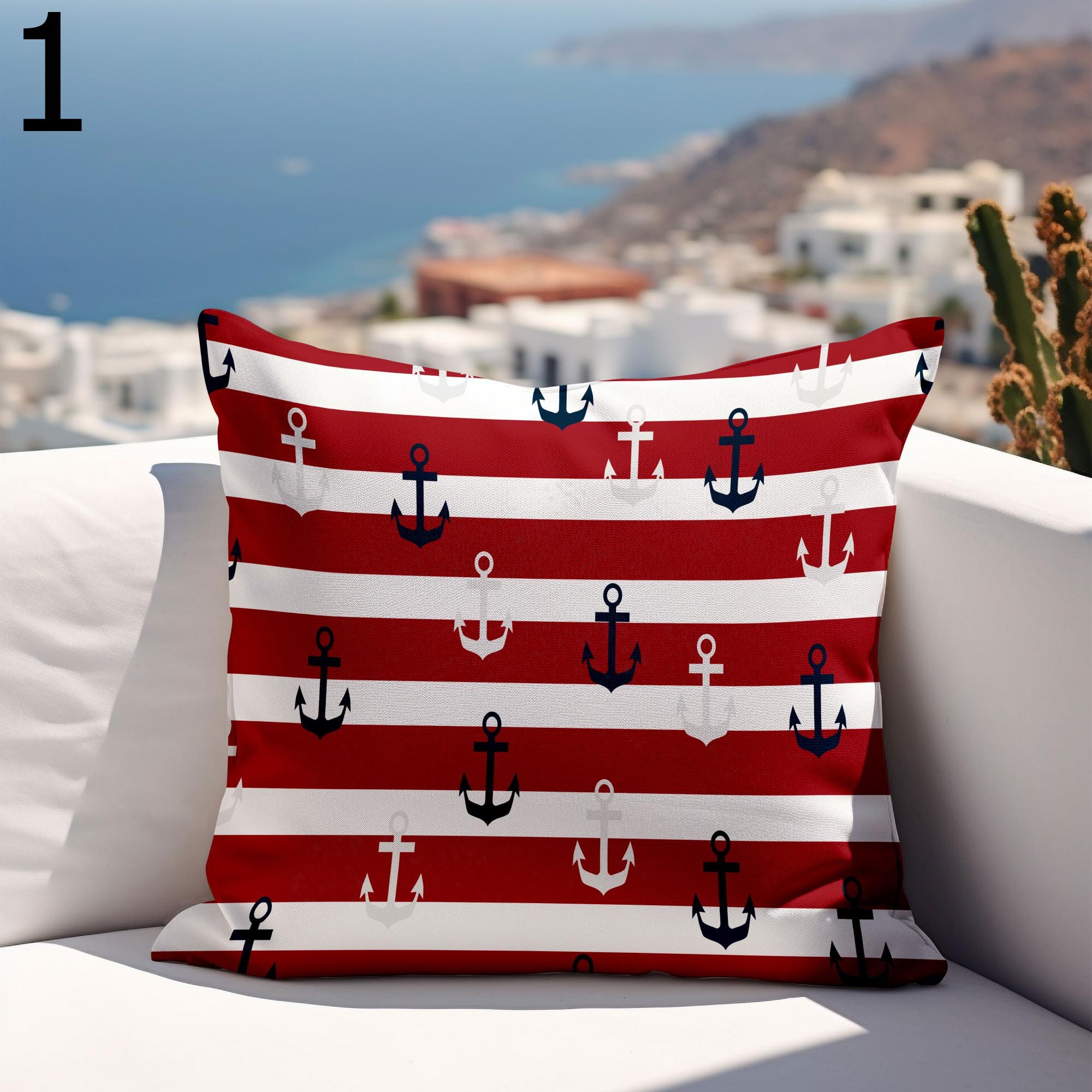 Nautical Outdoor Pillow Covers, Waterproof Anchor Cushion Cover, Outdoor Marine Waterproof Pillowcase, Sailor Anchor Outdoor Cushion Covers