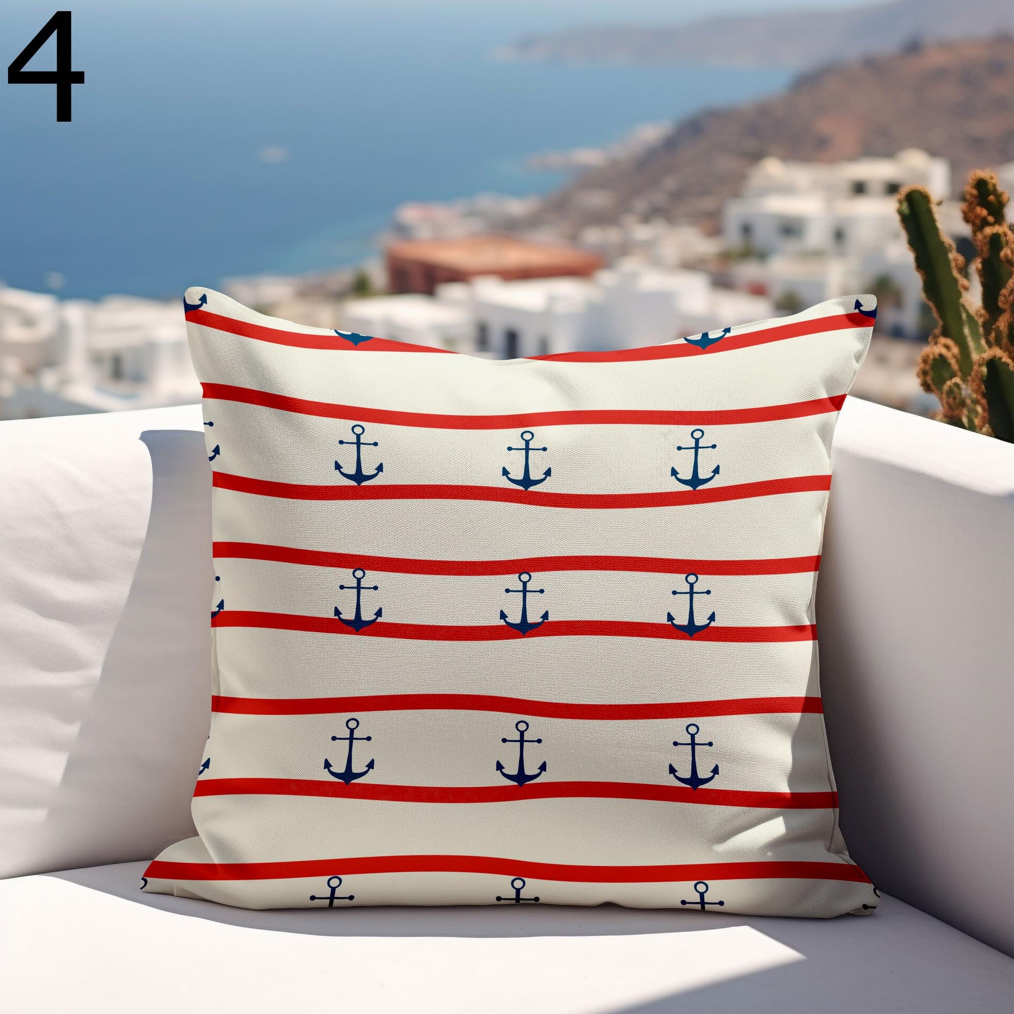 Nautical Outdoor Pillow Covers, Waterproof Anchor Cushion Cover, Outdoor Marine Waterproof Pillowcase, Sailor Anchor Outdoor Cushion Covers