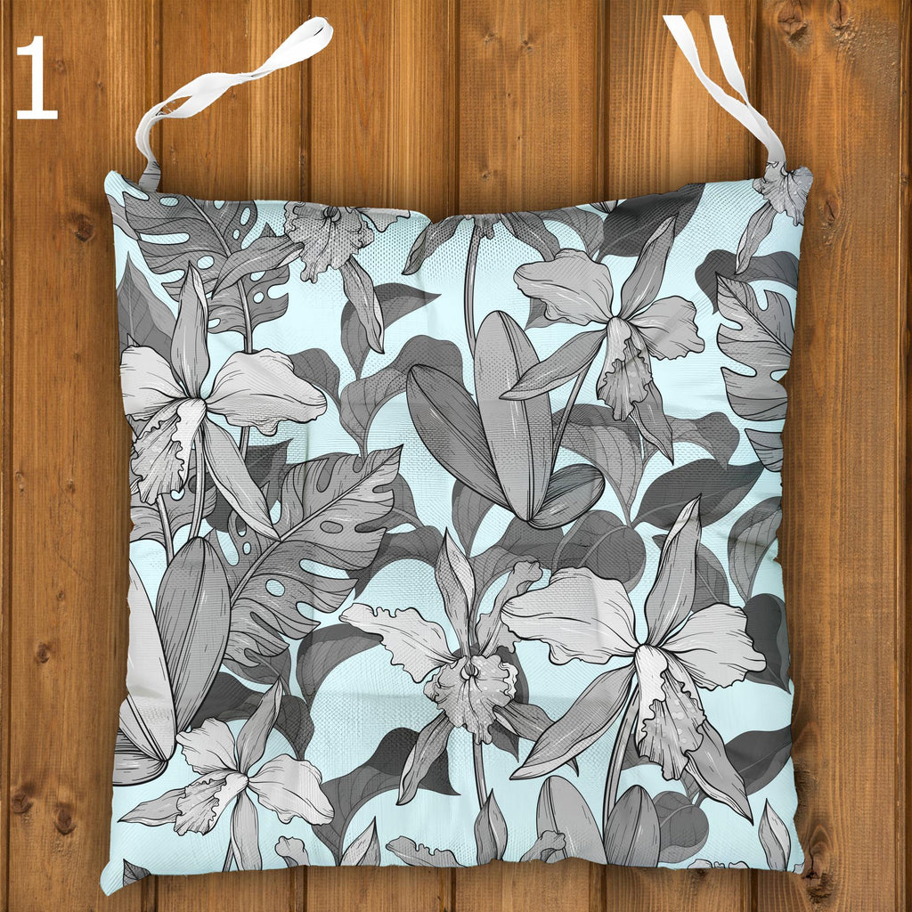 Tropical Chair Cushions, Botanical Seat Pads, Tropical Outdoor Patio Cushions, Botanical Leaf Print Chair Pads, Exotic Garden Seat Cushions