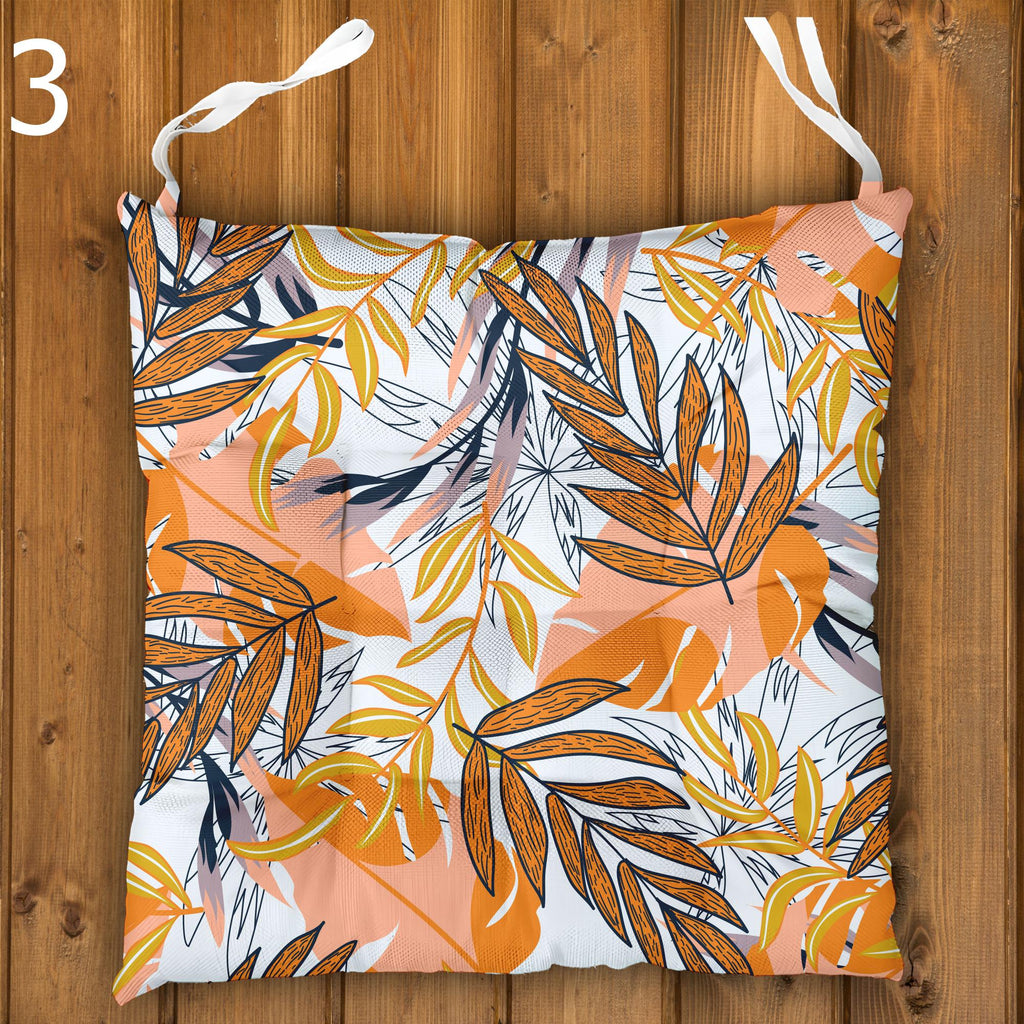 Botanical Seat Pads, Tropical Chair Cushions, Tropical Outdoor Patio Cushions, Botanical Leaf Print Chair Pads, Exotic Garden Seat Cushions