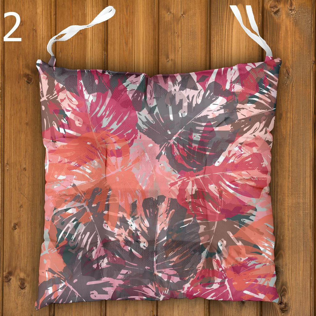 Tropical Chair Cushions, Tropical Outdoor Patio Cushions, Botanical Seat Pads, Botanical Leaf Print Chair Pads, Exotic Garden Seat Cushions
