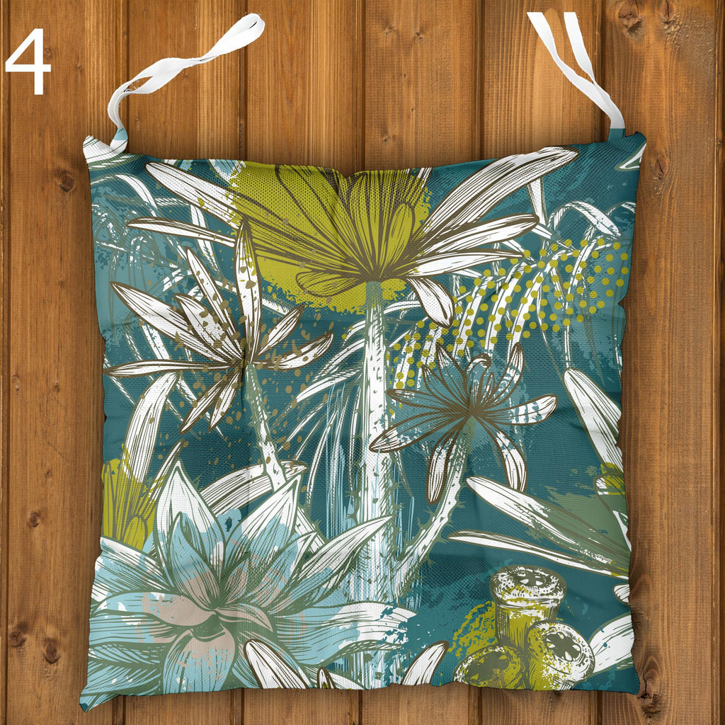 Tropical Chair Cushions, Tropical Outdoor Patio Cushions, Botanical Seat Pads, Botanical Leaf Print Chair Pads, Exotic Garden Seat Cushions
