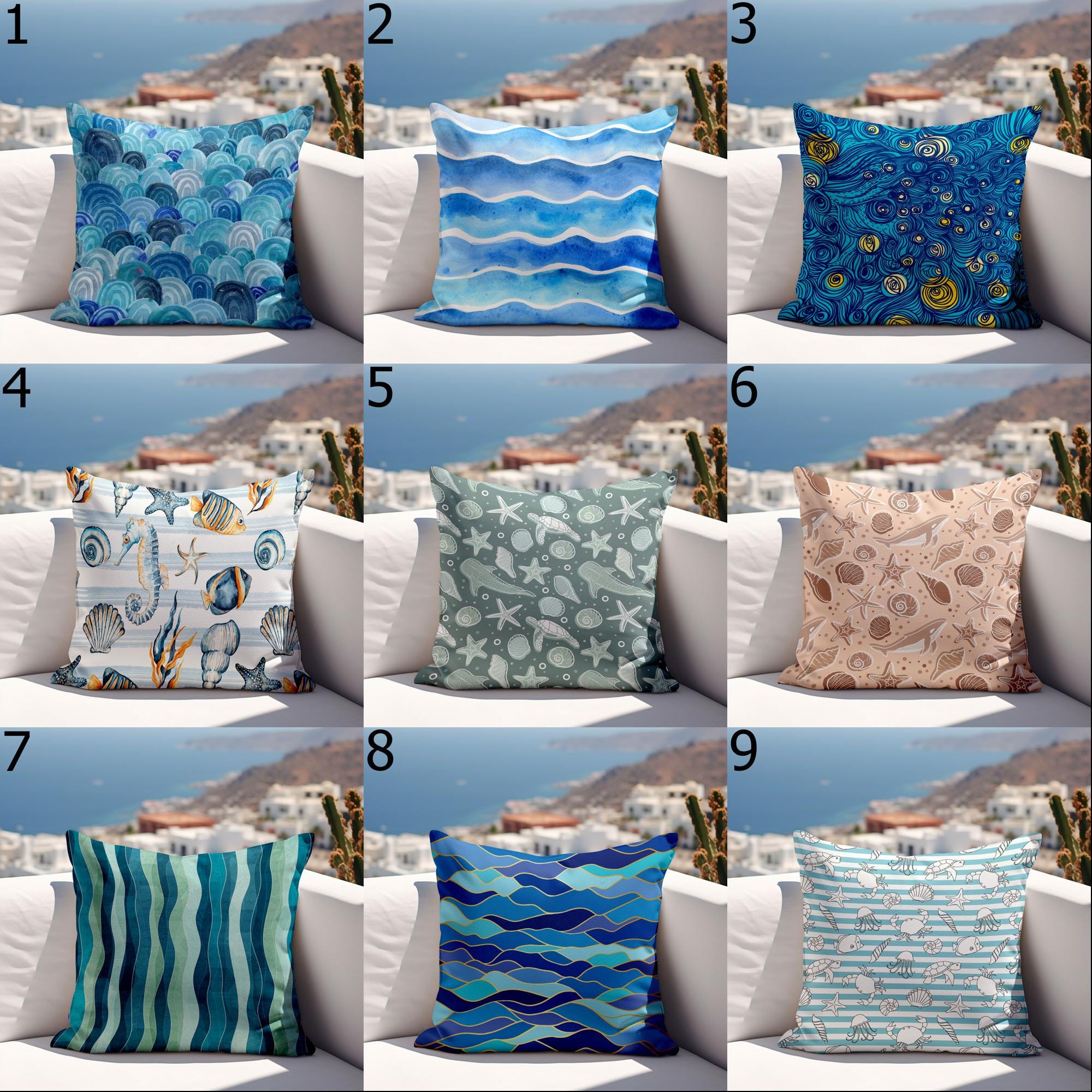 Waterproof Coastal Cushion Cover, Marine Outdoor Waterproof Pillowcase, Ocean Outdoor Cushion Covers, Nautical Outdoor Beach Pillow Covers