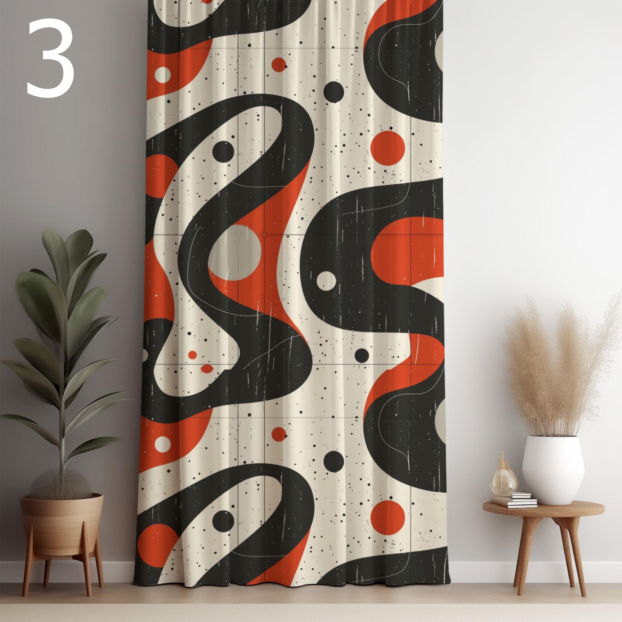 Retro Geometric Curtain, Mid Century Modern Window Panel, Abstract Colorful Drapes, Vintage Style Room Panel Curtains, Modern Art Curtains