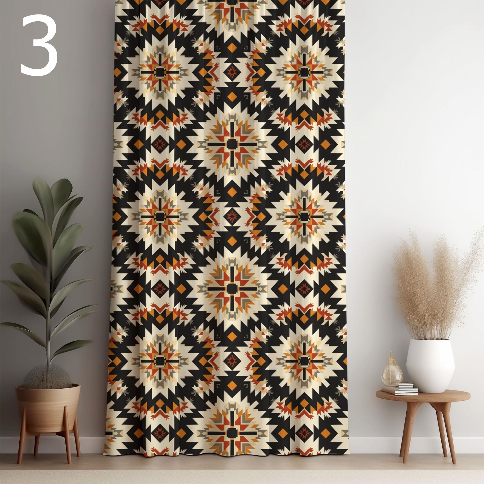 Bohemian Tribal Curtains, Ethnic Boho Window Drapes, African Inspired Blackout Panels, Aztec & Tribal Print Grommet Drapes