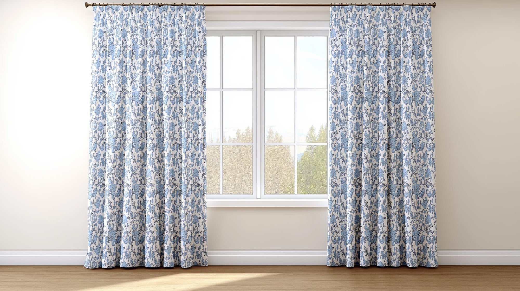 Blue Floral Curtain Panels, Soft Light Blue Flowers Living Room Curtain, Blue Floral Drapes, Flowers Printed Curtains
