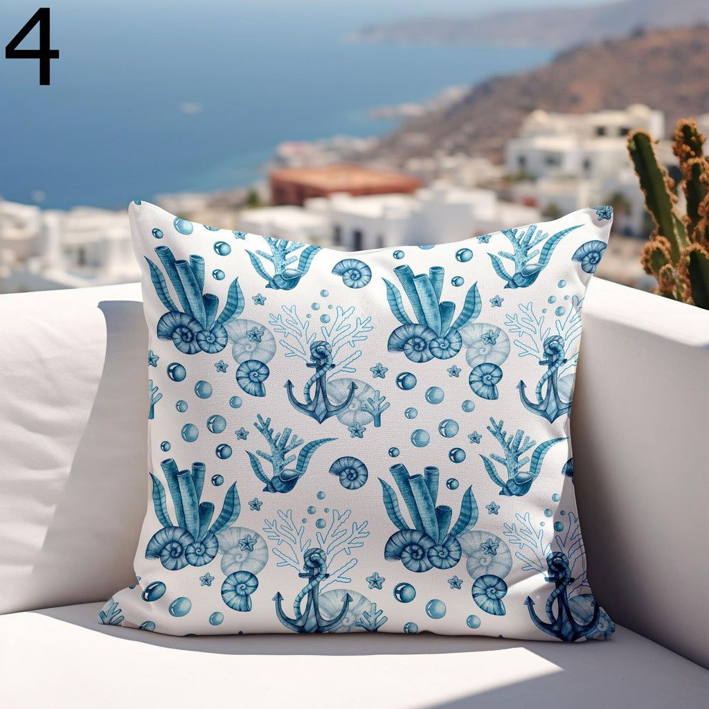 Nautical Outdoor Pillow Covers, Waterproof Coral Cushion Cover, Outdoor Sea Cratures Waterproof Pillowcase, Coastal Patio Cushion Covers