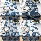 Japanese Koi Fish Table Runner, Blue Wave Table Decor, Zen Minimalist Dining Table Runners, Asian Inspired Runners