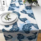 Japanese Koi Fish Table Runner, Blue Wave Table Decor, Zen Minimalist Dining Table Runners, Asian Inspired Runners