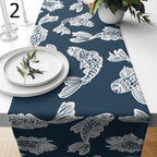 Japanese Koi Fish Table Runner, Blue Wave Table Decor, Zen Minimalist Dining Table Runners, Asian Inspired Runners