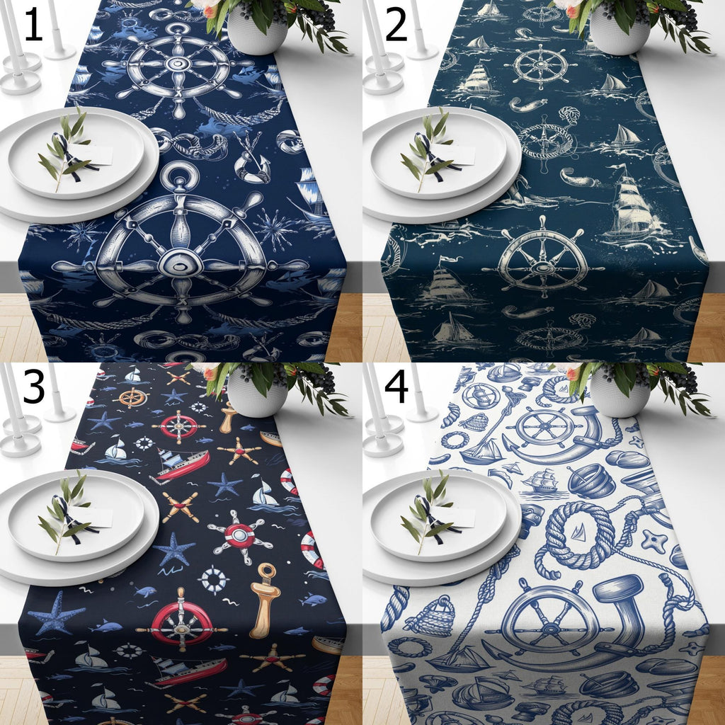 Navy Blue Coastal Table Decor, Nautical Table Runner, Coastal Marine Table Decor, Ocean Themed Dining Table Runners, Beach House Runners