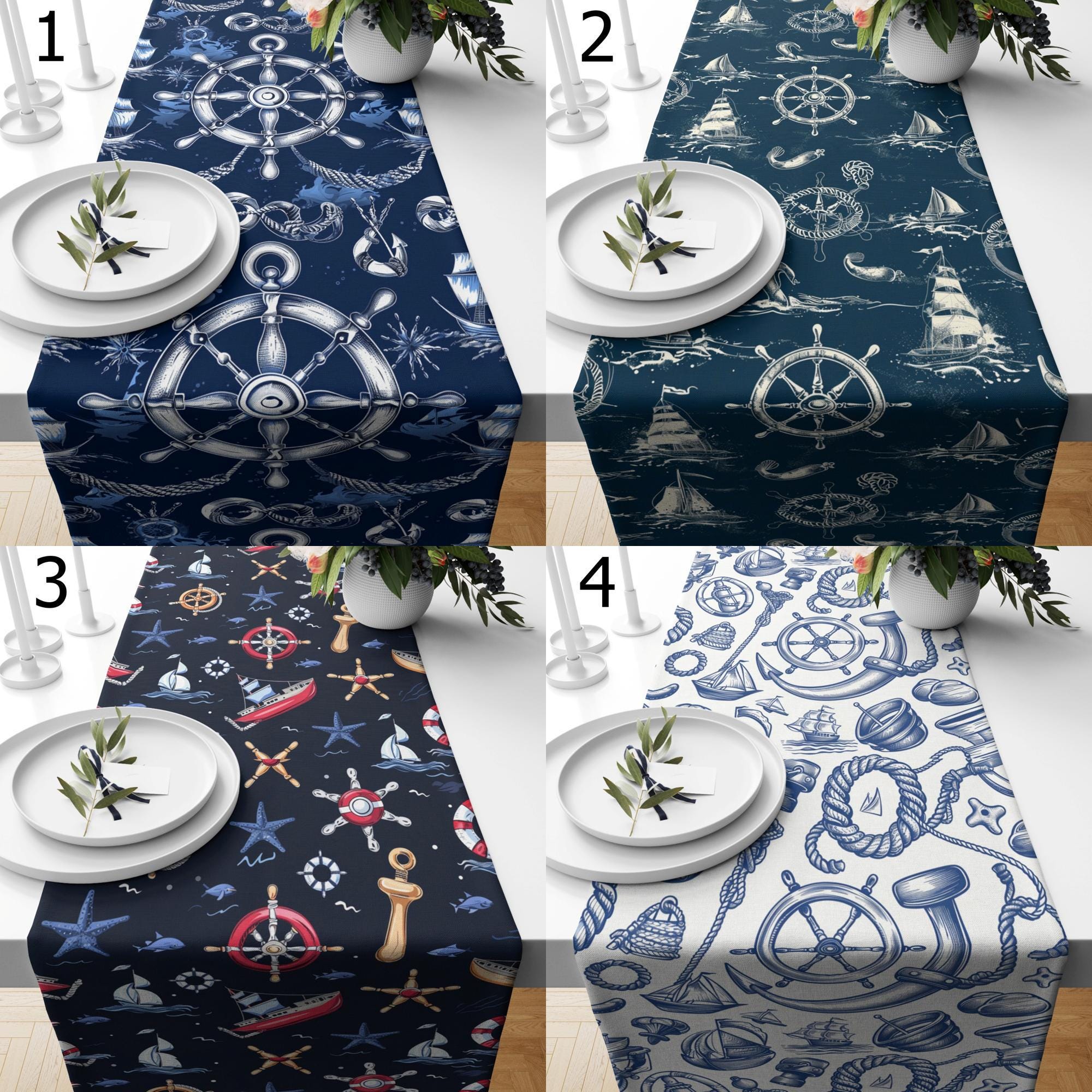 Navy Blue Coastal Table Decor, Nautical Table Runner, Coastal Marine Table Decor, Ocean Themed Dining Table Runners, Beach House Runners