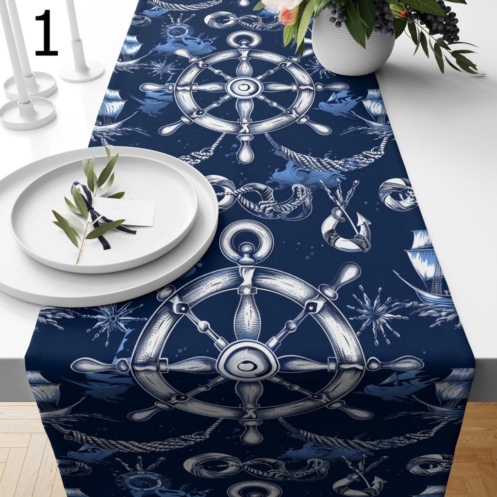 Navy Blue Coastal Table Decor, Nautical Table Runner, Coastal Marine Table Decor, Ocean Themed Dining Table Runners, Beach House Runners