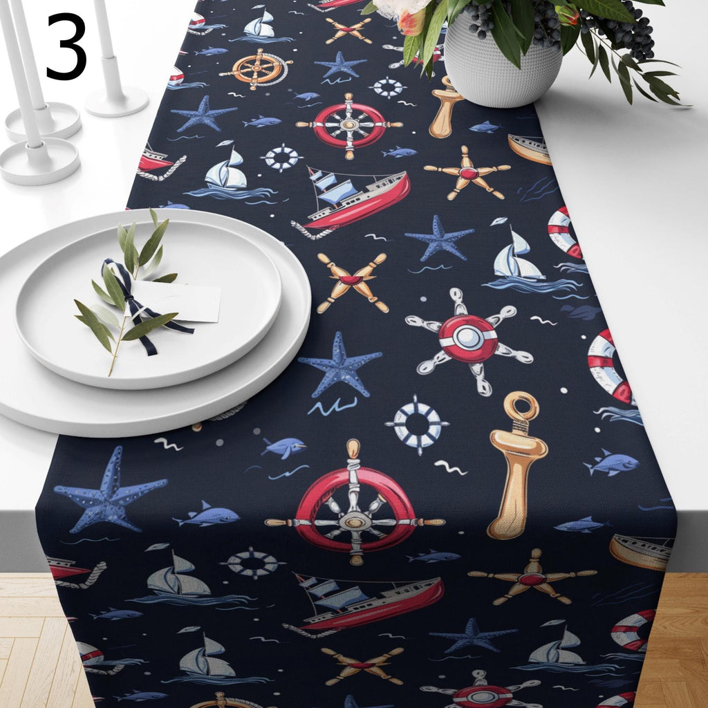 Navy Blue Coastal Table Decor, Nautical Table Runner, Coastal Marine Table Decor, Ocean Themed Dining Table Runners, Beach House Runners