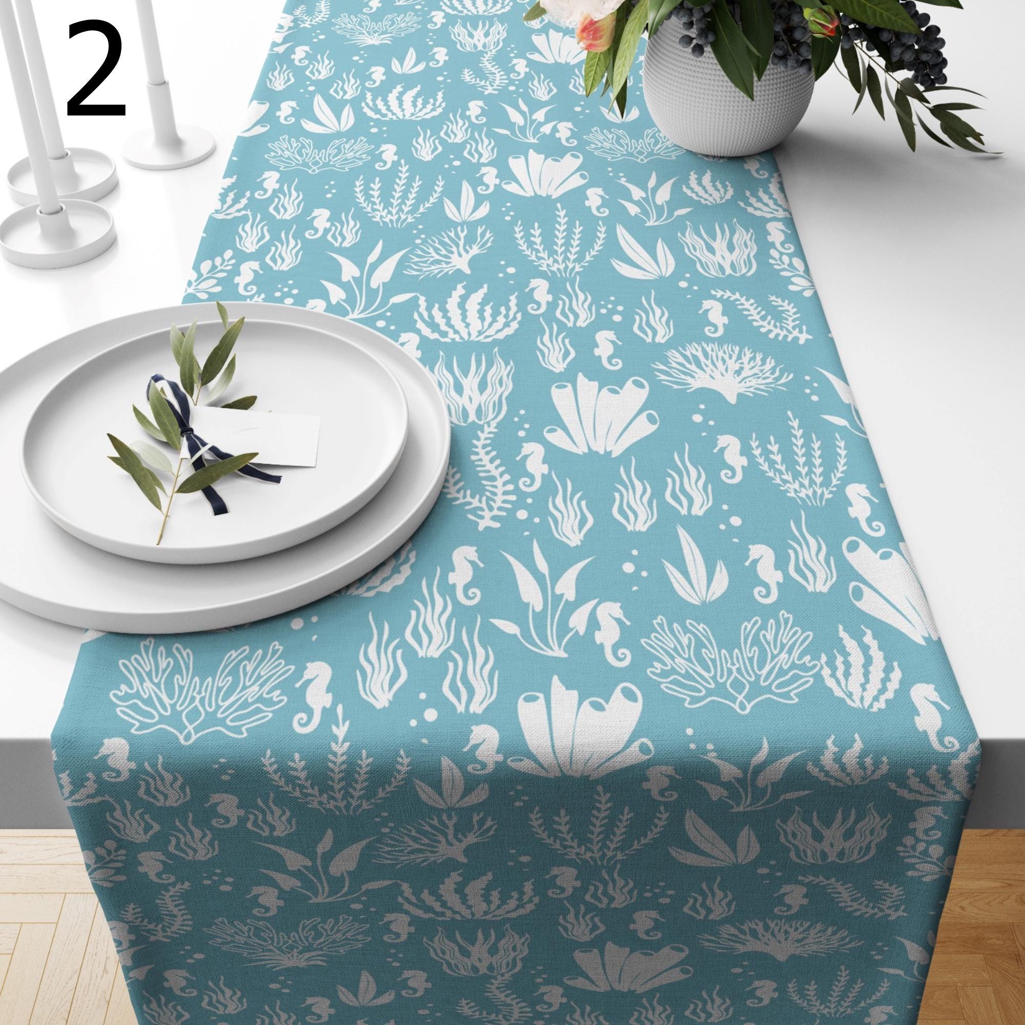 Nautical Coral Table Runner, Coral Table Runners, Coastal Elegance Runners, Sea Creatures Table Runner, Beach House Dining Runners