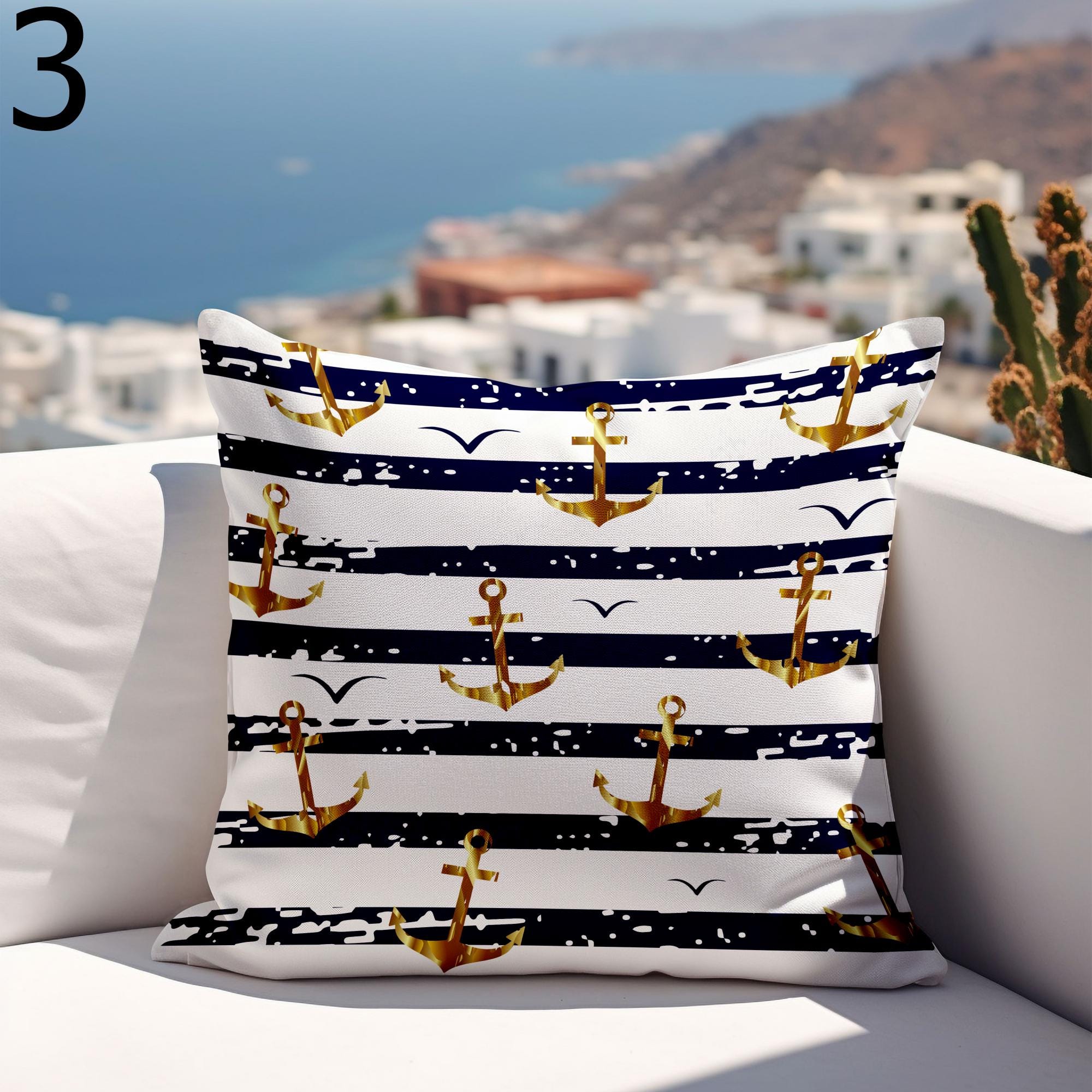 Waterproof Anchor Cushion Cover, Nautical Outdoor Pillow Covers, Outdoor Marine Waterproof Pillowcase, Sailor Anchor Outdoor Cushion Covers