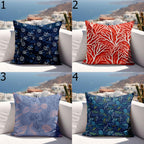 Waterproof Coral Cushion Cover, Nautical Outdoor Pillow Covers, Outdoor Sea Cratures Waterproof Pillowcase, Coastal Patio Cushion Covers