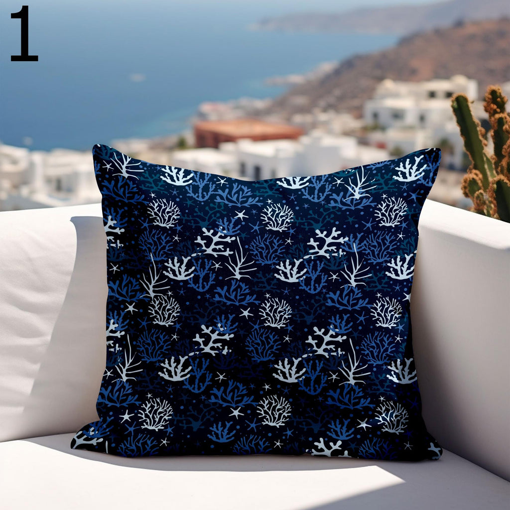 Waterproof Coral Cushion Cover, Nautical Outdoor Pillow Covers, Outdoor Sea Cratures Waterproof Pillowcase, Coastal Patio Cushion Covers