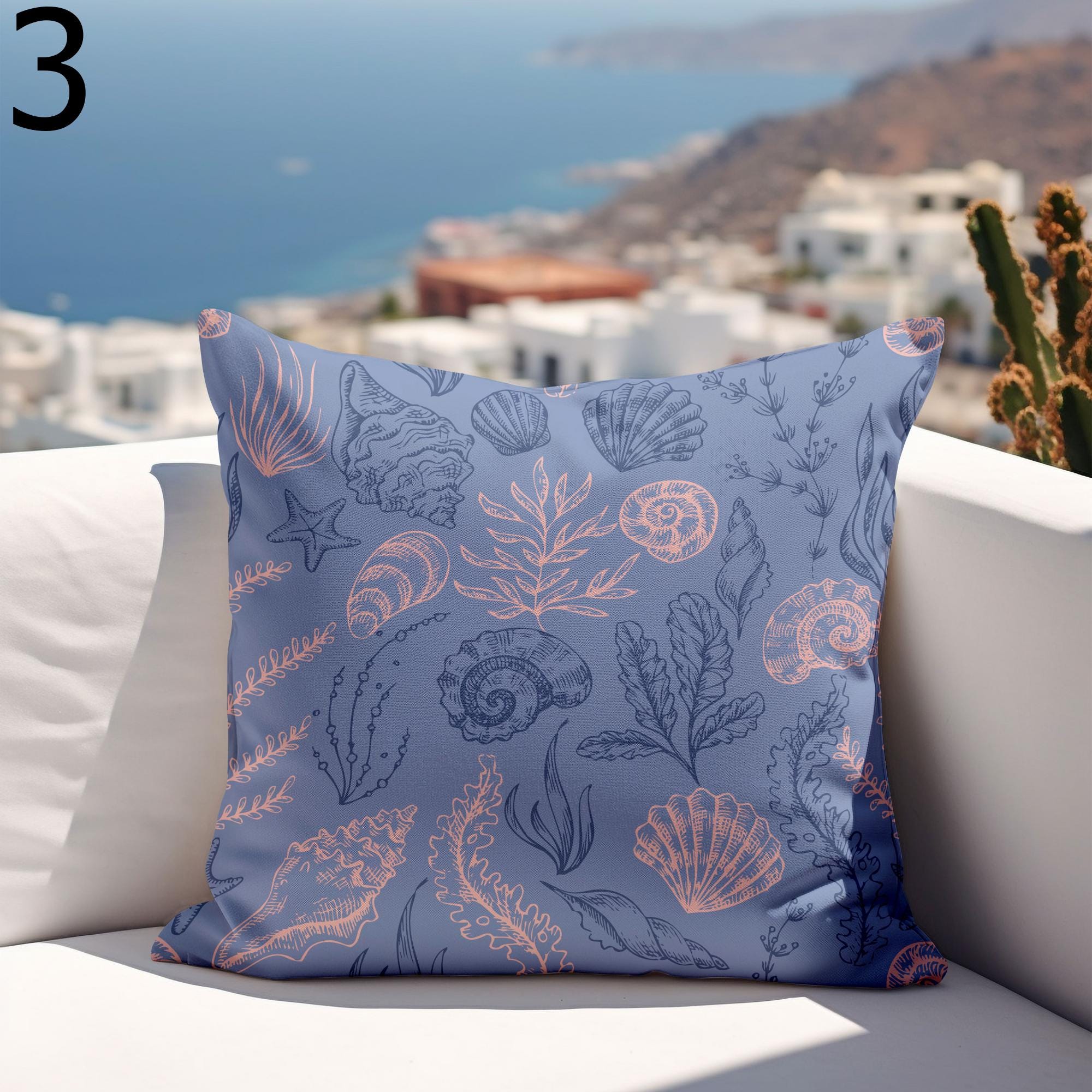 Waterproof Coral Cushion Cover, Nautical Outdoor Pillow Covers, Outdoor Sea Cratures Waterproof Pillowcase, Coastal Patio Cushion Covers