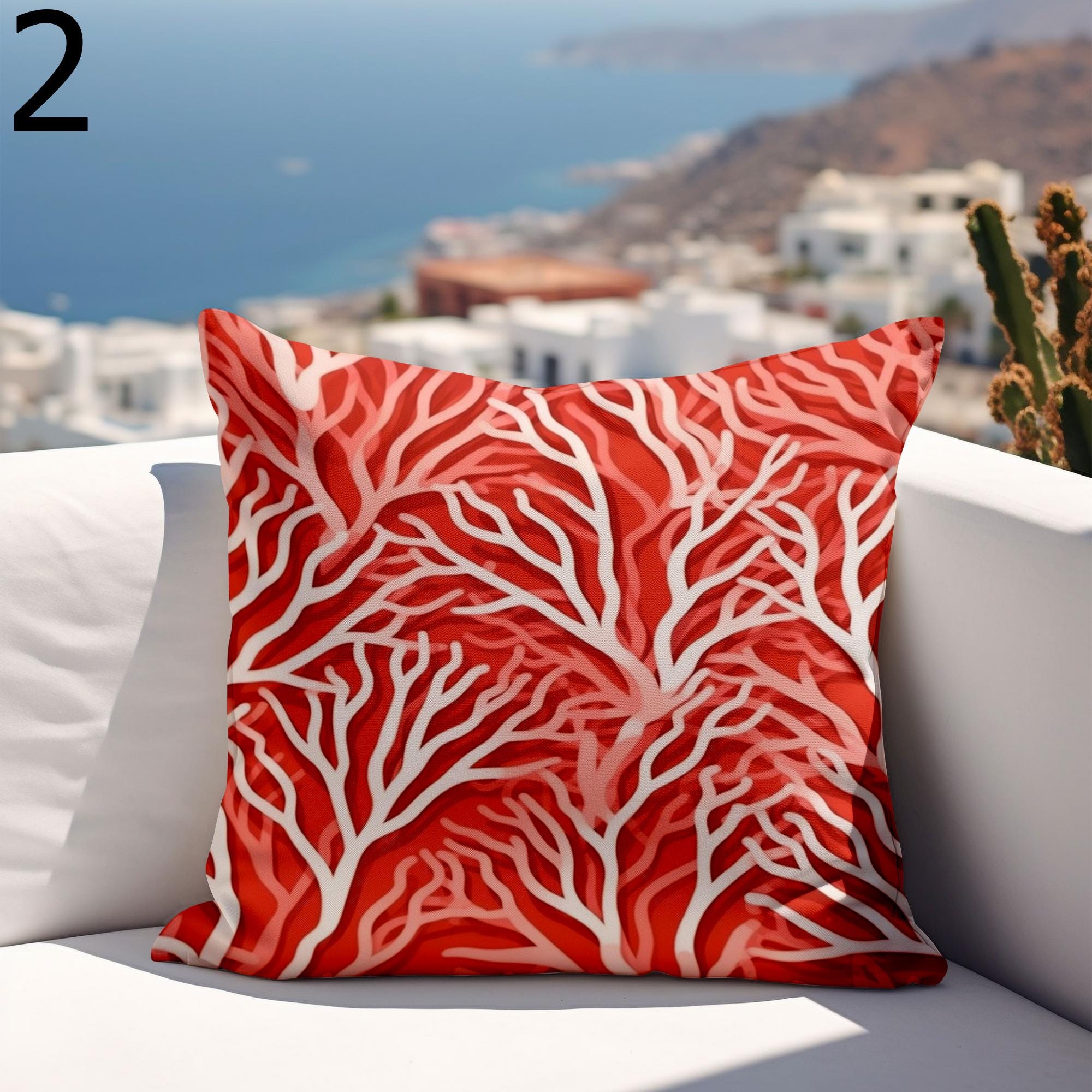 Waterproof Coral Cushion Cover, Nautical Outdoor Pillow Covers, Outdoor Sea Cratures Waterproof Pillowcase, Coastal Patio Cushion Covers