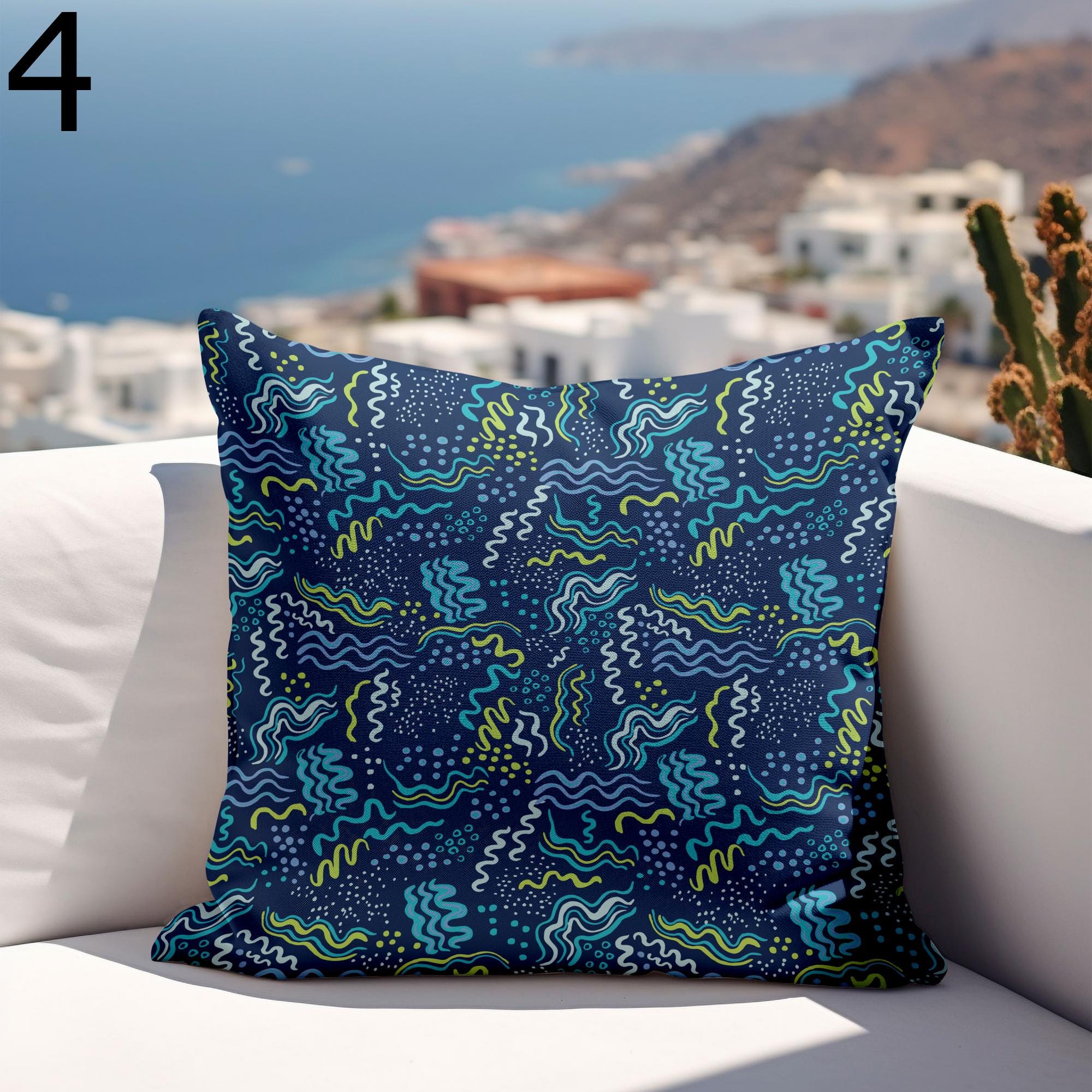 Waterproof Coral Cushion Cover, Nautical Outdoor Pillow Covers, Outdoor Sea Cratures Waterproof Pillowcase, Coastal Patio Cushion Covers