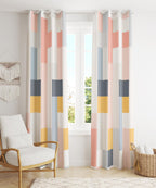 Retro Geometric Abstract Curtains, Retro Style Window Curtains, Mid Century Geometric Style Print Drapes, 70s Curtains