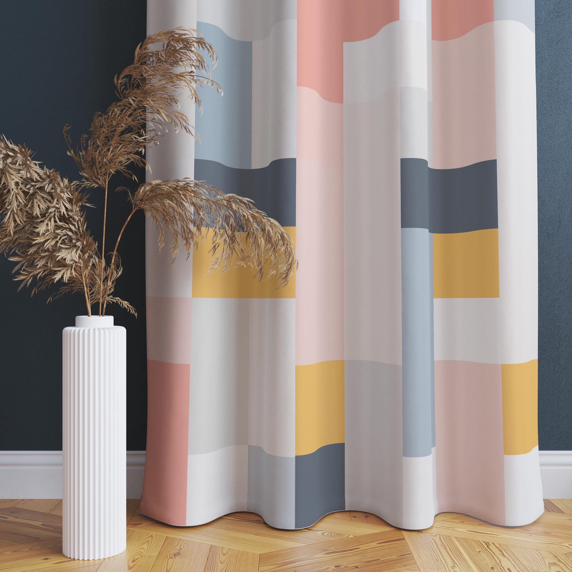 Retro Geometric Abstract Curtains, Retro Style Window Curtains, Mid Century Geometric Style Print Drapes, 70s Curtains