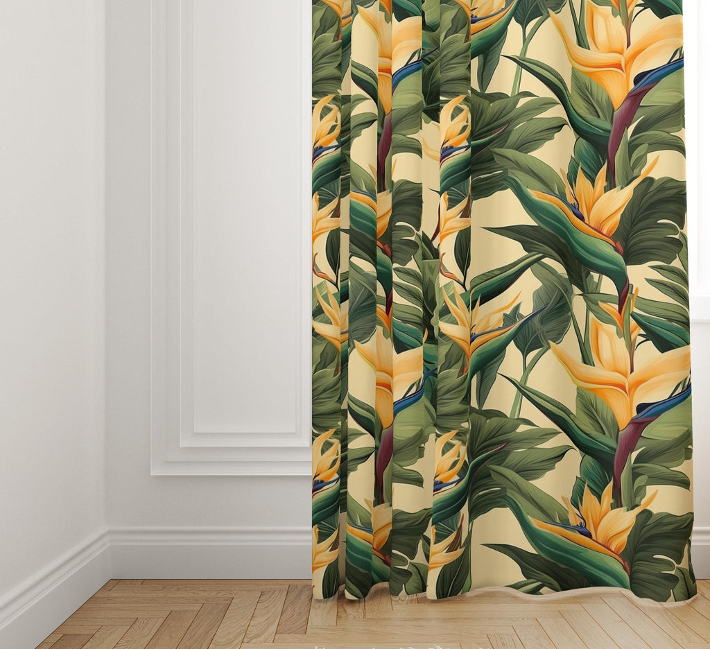 Excotic Floral Print Curtains, Bird of Paradise Floral Curtain Panels, Exotic Floral Drapes, Botanical Flowers Curtains, Tropical Curtains